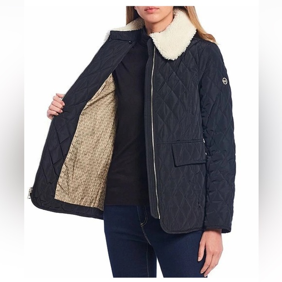 MICHAEL KORS Women's Sherpa Collar Diamond Quilted Jacket Black Size Small - Picture 2 of 9